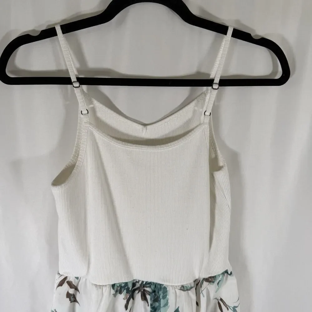 Abercrombie Kids Dress Girls 13 14 White Floral Ribbed Sleeveless Adjustable